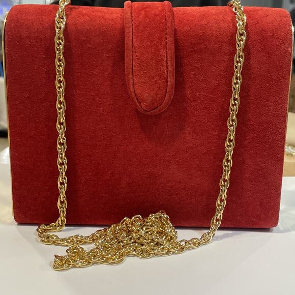 Vintage Ande Purse Crossbody 5 x 6 Formal Party Red Gold Tone Chain Strap - Picture 1 of 5